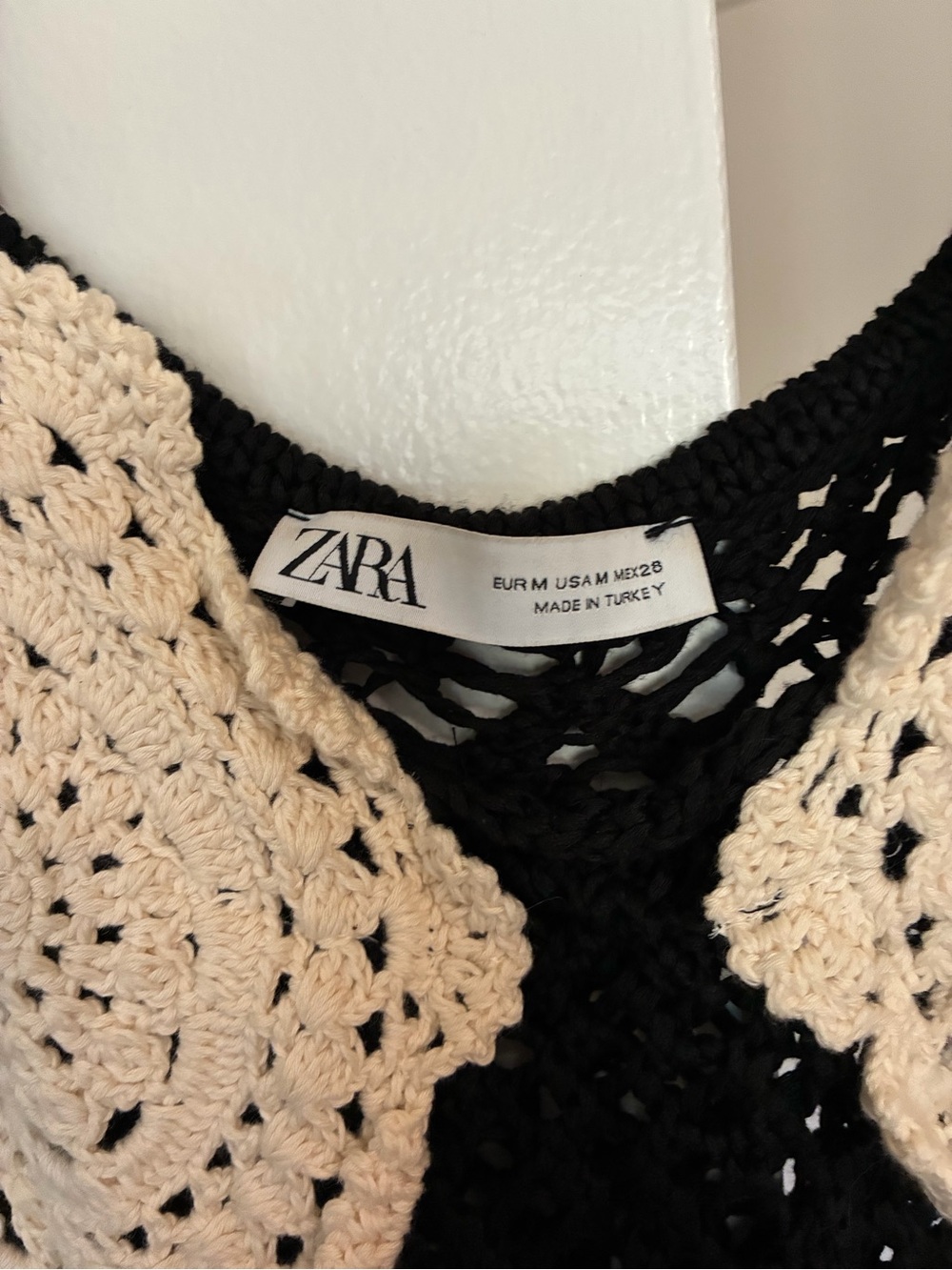 Zara Black Crochet Midi Vacation Dress with Cream Accents M - Picture 4 of 4